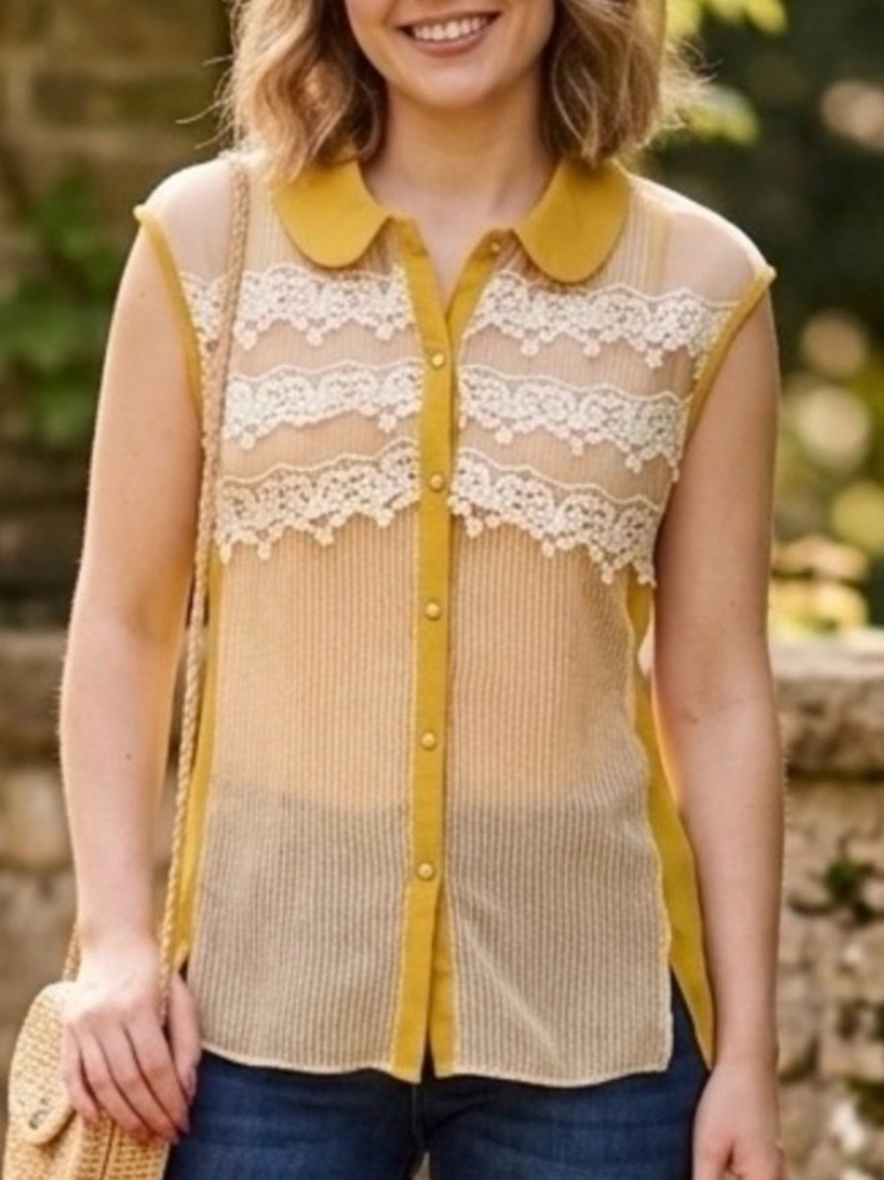 Ryu Anthropologie Fairy Yellow Lace Blouse S Coquette Cottagecore Boho Whimsi